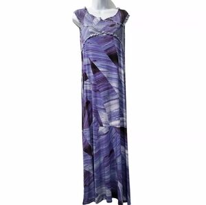 Soft Surroundings Maxi Dress Delphinium Smocked Blue Purple Abstract Womens M